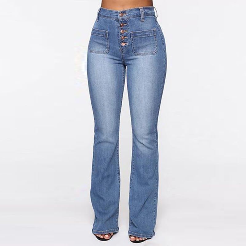 Women’s Plus Size High-Waist Washed Jeans – Cotton Straight-Leg Denim with Patch Pockets, S–4XL