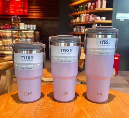 TYESO Stainless Steel Drinking Cup – 304 Steel Insulated Tumbler with Straw & Handle