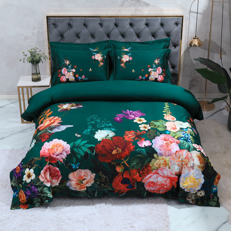 Luxury 100% Cotton Digital Floral Bedding Set – 4-Piece Premium Bed Set