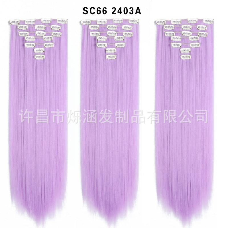 7-Piece Traceless Long Straight Hair Extensions – High-Temperature Silk, 57 Colors