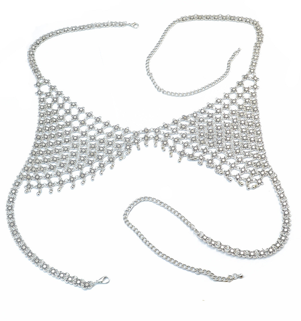 Women’s Retro Hollow-Out Bra Body Chain – Handmade Adjustable Alloy Necklace, 48cm