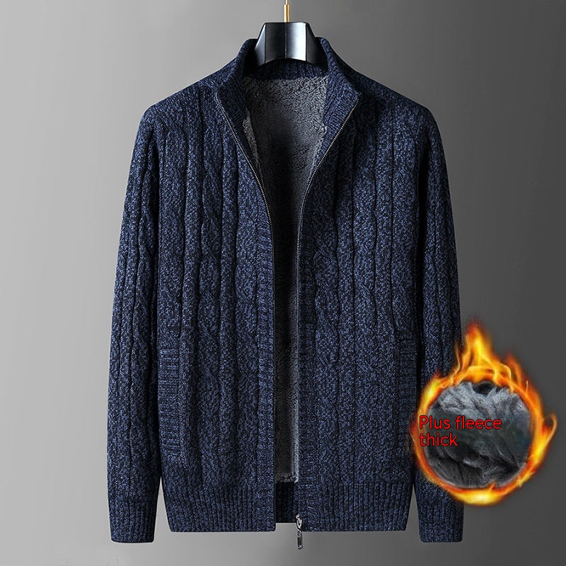 Men’s Thick Thermal Fleece-Lined Cardigan Sweater – Half-Turtleneck Winter Knit, 4 Colors, L–7XL